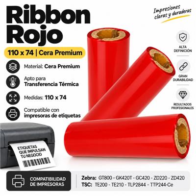 Ribbon Cera Out Roja 110x74mts. Buje 1/2