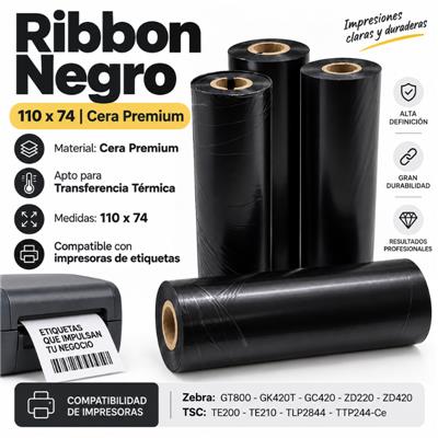 Ribbon Cera Out Negro 110x74mts. Buje 1/2