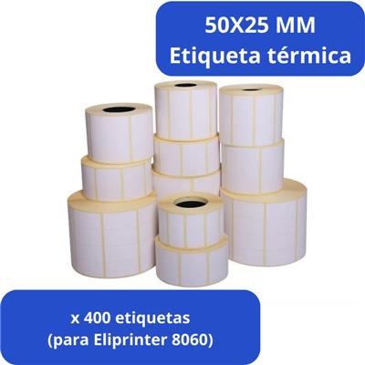 Rollo de etiqueta Termica 50mm x 25mm x 400 unidades (Para Eliprinter 8060)