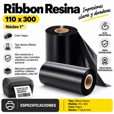 Ribbon Resina Out TDR345 Negra 110x300mts. Buje 1
